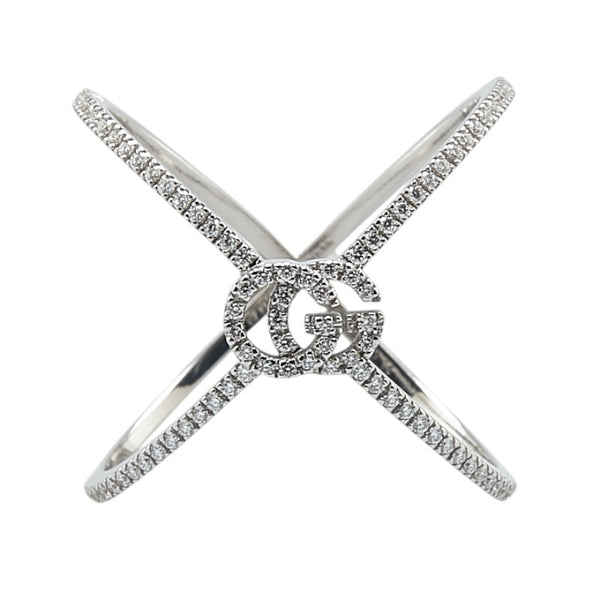 グッチ GGランニング クロス ダイヤモンド リング 指輪 #14 K18WG ホワイトゴールド レディース GUCCI 【中古】