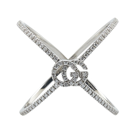 グッチ GGランニング クロス ダイヤモンド リング 指輪 #14 K18WG ホワイトゴールド レディース GUCCI 【中古】