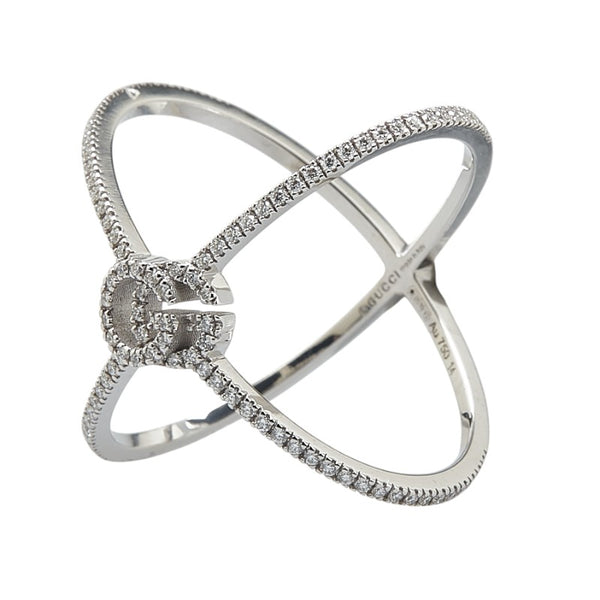 グッチ GGランニング クロス ダイヤモンド リング 指輪 #14 K18WG ホワイトゴールド レディース GUCCI 【中古】