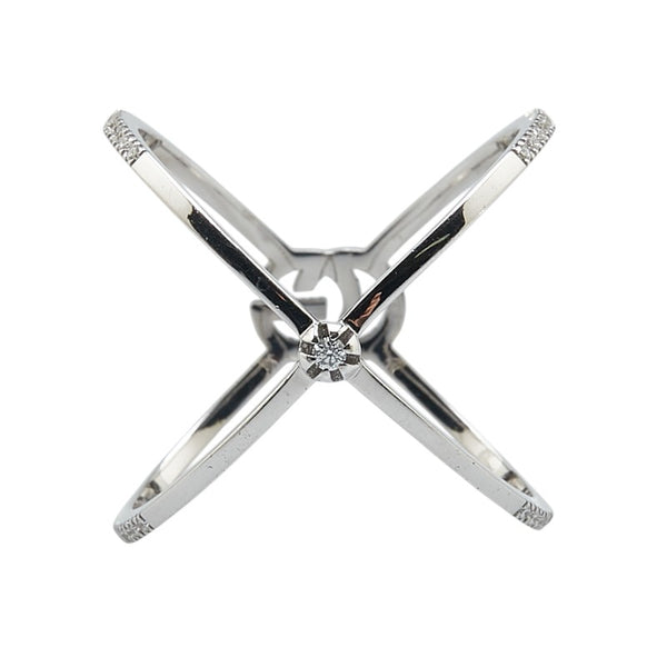 グッチ GGランニング クロス ダイヤモンド リング 指輪 #14 K18WG ホワイトゴールド レディース GUCCI 【中古】