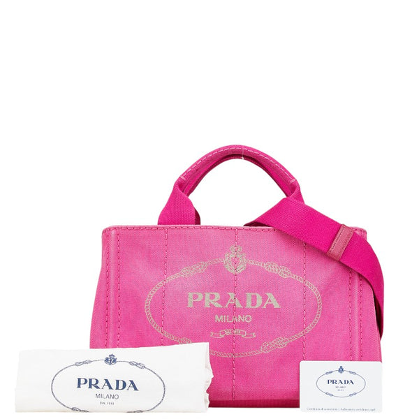 プラダ カナパ 三角ロゴプレート ハンドバッグ ショルダーバッグ 2WAY BN2642 ピンク キャンバス レディース PRADA 【中古】
