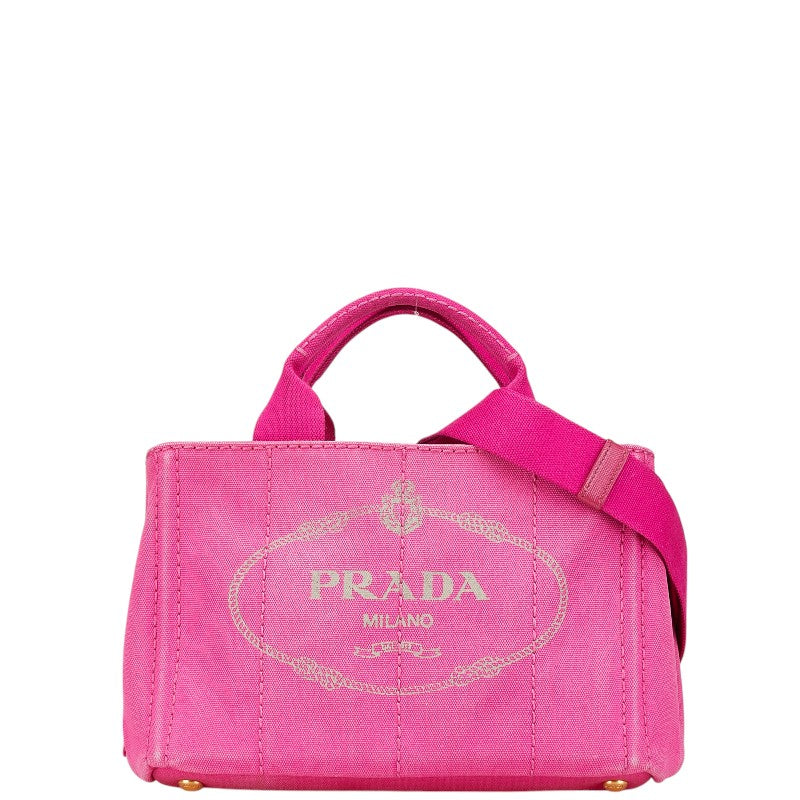 プラダ カナパ 三角ロゴプレート ハンドバッグ ショルダーバッグ 2WAY BN2642 ピンク キャンバス レディース PRADA 【中古】