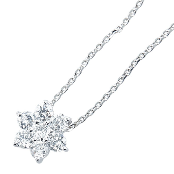 Pt900 プラチナ Pt850 プラチナ ダイヤ0.50ct 花 フラワー モチーフ ネックレス レディース 【中古】
