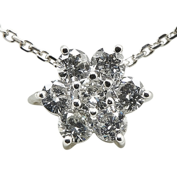 Pt900 プラチナ Pt850 プラチナ ダイヤ0.50ct 花 フラワー モチーフ ネックレス レディース 【中古】