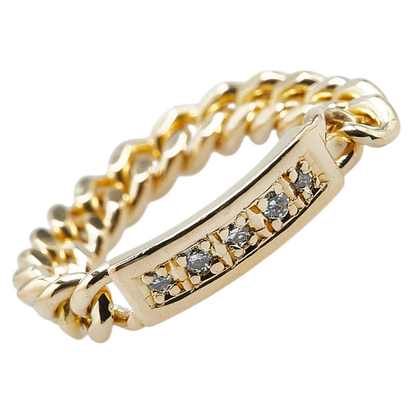 K18YG イエローゴールド ダイヤ0.05ct プレート チェーン リング 指輪 レディース 10号 【中古】