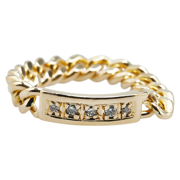 K18YG イエローゴールド ダイヤ0.05ct プレート チェーン リング 指輪 レディース 10号 【中古】