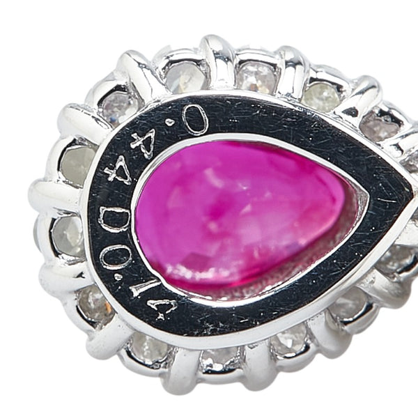 K14WG ホワイトゴールド ルビー0.82ct ダイヤ0.28ct ティアドロップ モチーフ スタッド ピアス レディース 【中古】