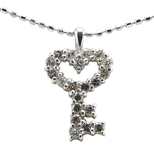 K18WG ホワイトゴールド ダイヤ0.25ct ハート 鍵 キー モチーフ ネックレス レディース 【中古】