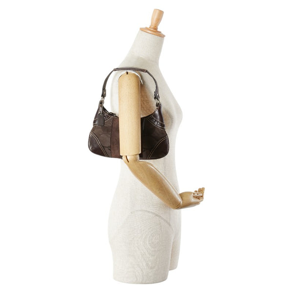 コーチ シグネチャー ミニハンドバッグ 10287 ブラウン ベージュ キャンバス スウェード パイソン レディース COACH 【中古】