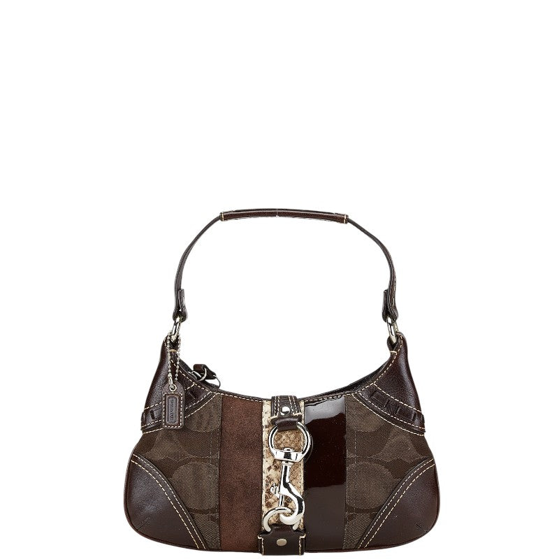 コーチ シグネチャー ミニハンドバッグ 10287 ブラウン ベージュ キャンバス スウェード パイソン レディース COACH 【中古】