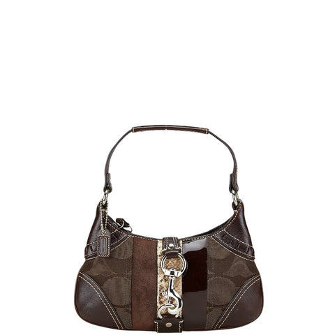 コーチ シグネチャー ミニハンドバッグ 10287 ブラウン ベージュ キャンバス スウェード パイソン レディース COACH 【中古】