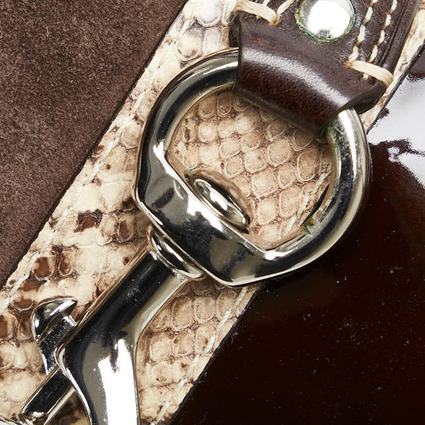 コーチ シグネチャー ミニハンドバッグ 10287 ブラウン ベージュ キャンバス スウェード パイソン レディース COACH 【中古】