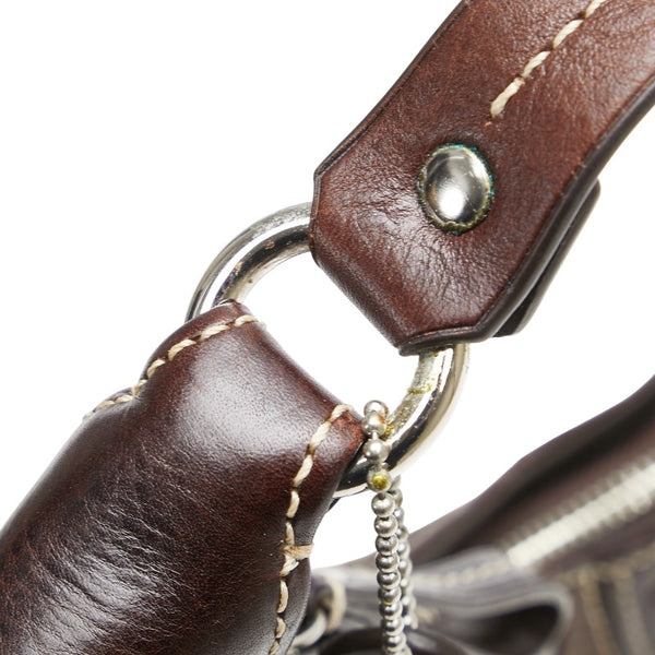 コーチ シグネチャー ミニハンドバッグ 10287 ブラウン ベージュ キャンバス スウェード パイソン レディース COACH 【中古】