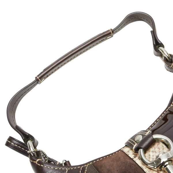 コーチ シグネチャー ミニハンドバッグ 10287 ブラウン ベージュ キャンバス スウェード パイソン レディース COACH 【中古】