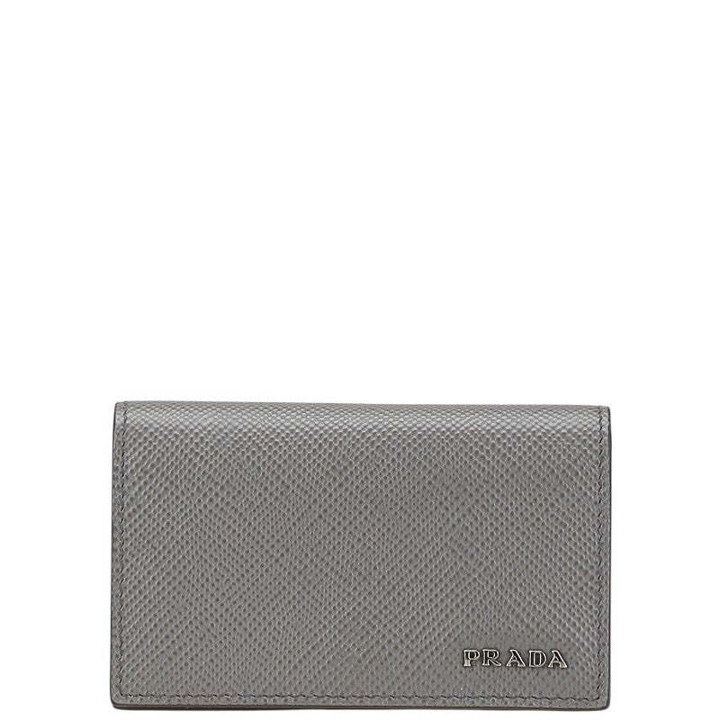 プラダ サフィアーノ カードケース グレー レザー レディース PRADA 【中古】