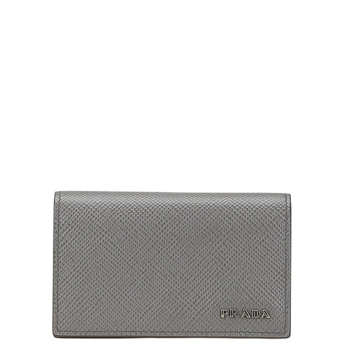 プラダ サフィアーノ カードケース グレー レザー レディース PRADA 【中古】