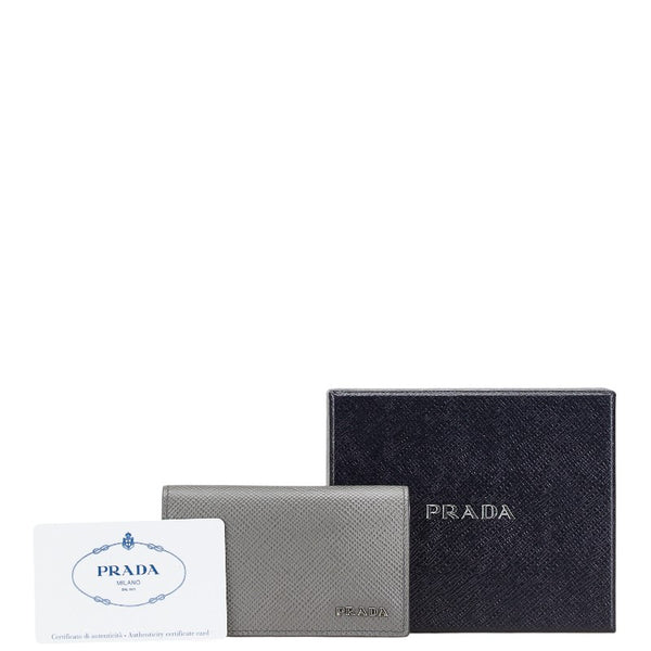 プラダ サフィアーノ カードケース グレー レザー レディース PRADA 【中古】