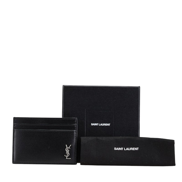 サンローラン ロゴ カードケース ブラック レザー レディース SAINT LAURENT 【中古】