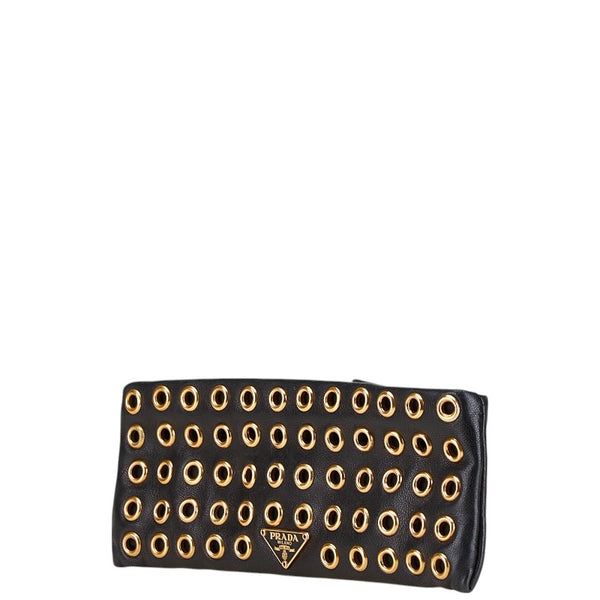 プラダ 三角ロゴプレート ペンケース ポーチ ブラック レザー レディース PRADA 【中古】