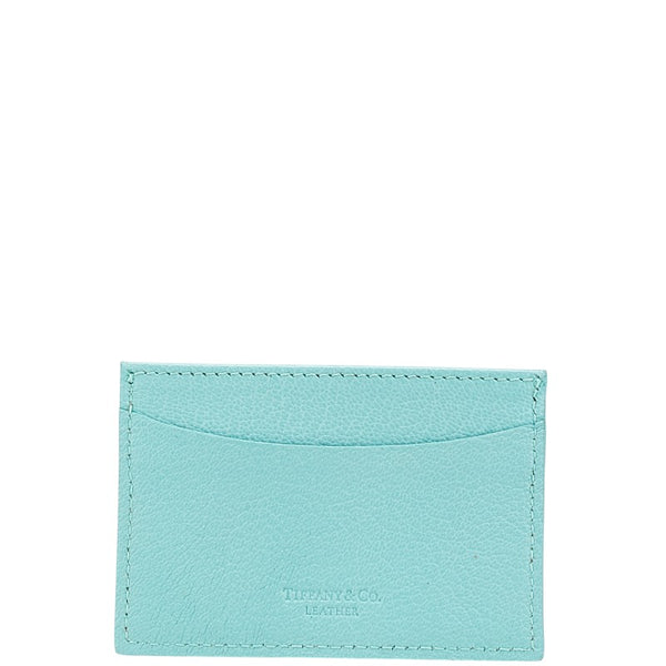 ティファニー ロゴ カードケース 名刺入れ ブルー レザー レディース TIFFANY&Co. 【中古】