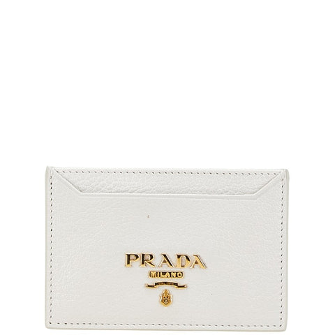 プラダ ロゴ カードケース ホワイト レザー レディース PRADA 【中古】