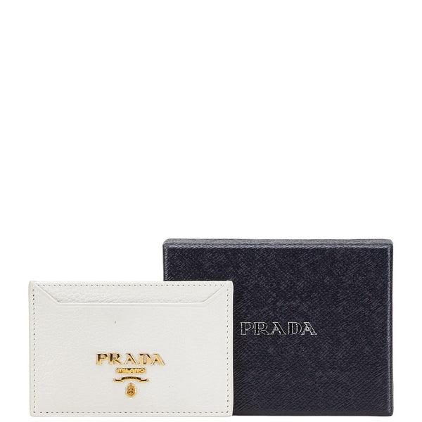 プラダ ロゴ カードケース ホワイト レザー レディース PRADA 【中古】