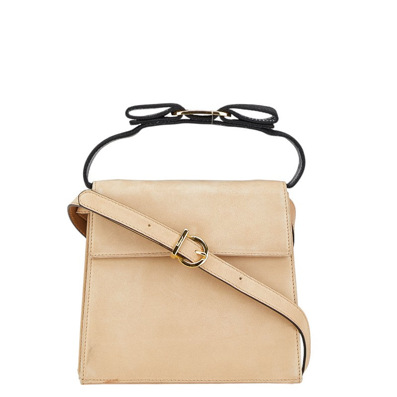 サルヴァトーレフェラガモ ヴァラリボン ハンドバッグ ショルダーバッグ 2WAY ベージュ ブラック スウェード レザー レディース Salvatore Ferragamo 【中古】