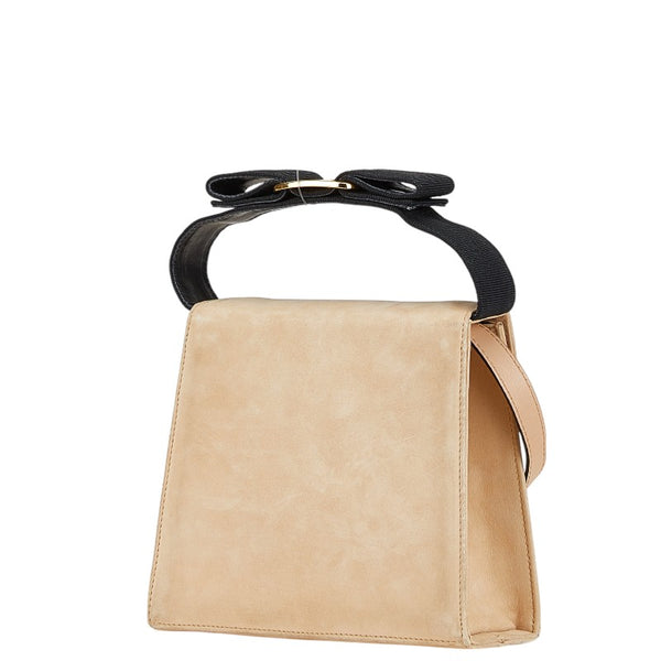 サルヴァトーレフェラガモ ヴァラリボン ハンドバッグ ショルダーバッグ 2WAY ベージュ ブラック スウェード レザー レディース Salvatore Ferragamo 【中古】