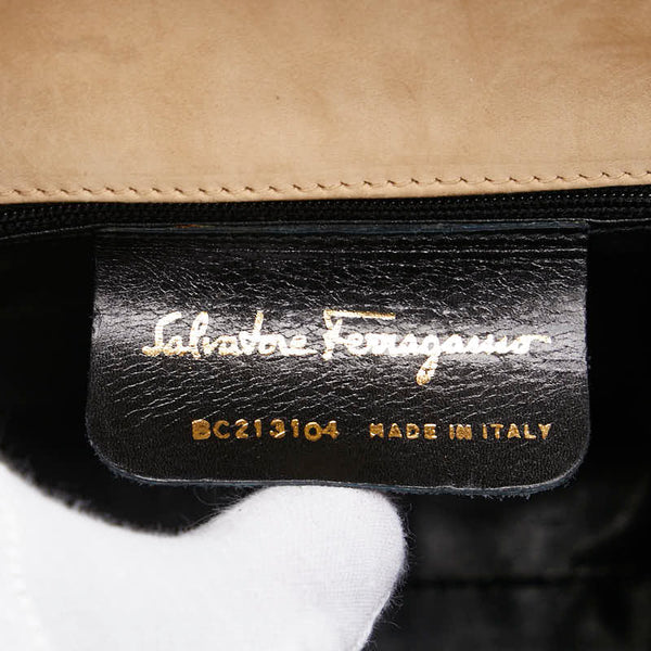 サルヴァトーレフェラガモ ヴァラリボン ハンドバッグ ショルダーバッグ 2WAY ベージュ ブラック スウェード レザー レディース Salvatore Ferragamo 【中古】