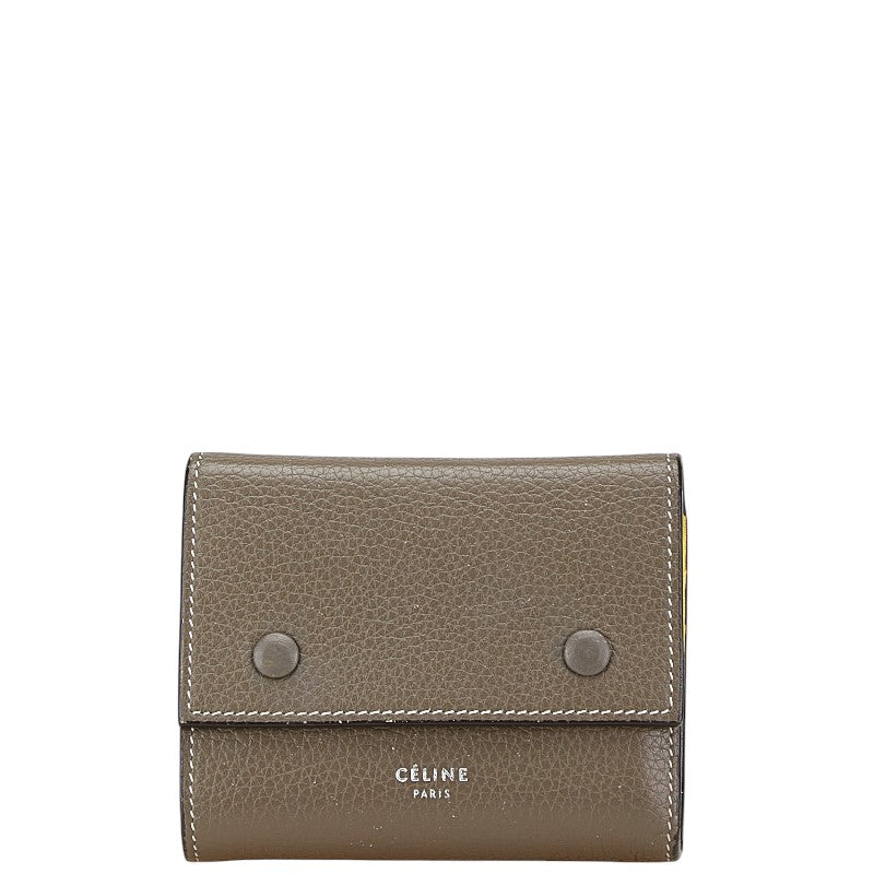 セリーヌ スモール トリフォールドウォレット 三つ折り財布 104903 グレー イエロー レザー レディース CELINE 【中古】
