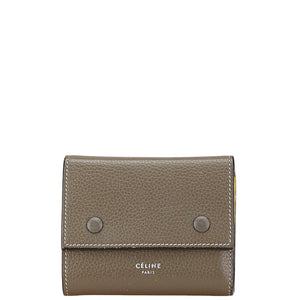 セリーヌ スモール トリフォールドウォレット 三つ折り財布 104903 グレー イエロー レザー レディース CELINE 【中古】