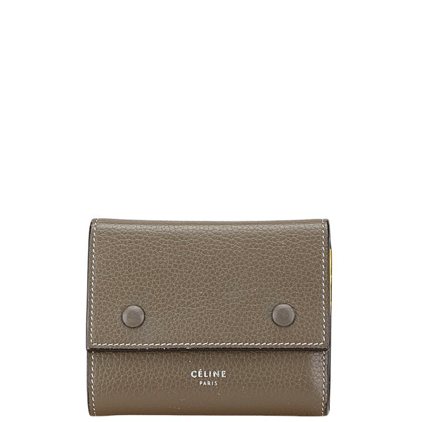 セリーヌ スモール トリフォールドウォレット 三つ折り財布 104903 グレー イエロー レザー レディース CELINE 【中古】
