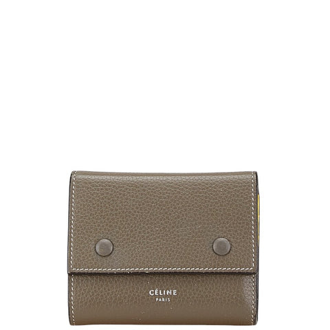 セリーヌ スモール トリフォールドウォレット 三つ折り財布 104903 グレー イエロー レザー レディース CELINE 【中古】