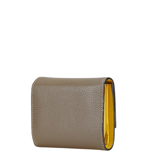 セリーヌ スモール トリフォールドウォレット 三つ折り財布 104903 グレー イエロー レザー レディース CELINE 【中古】