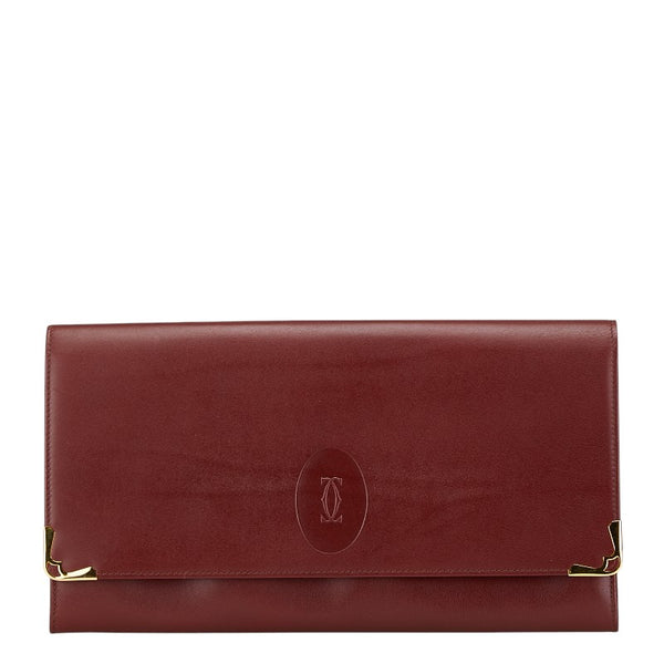 カルティエ マストライン クラッチバッグ ボルドー ワインレッド レザー レディース CARTIER 【中古】