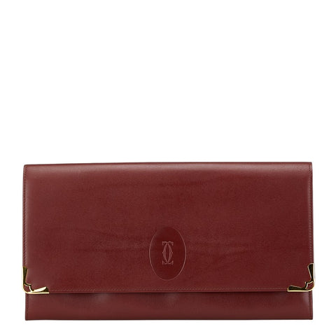 カルティエ マストライン クラッチバッグ ボルドー ワインレッド レザー レディース CARTIER 【中古】