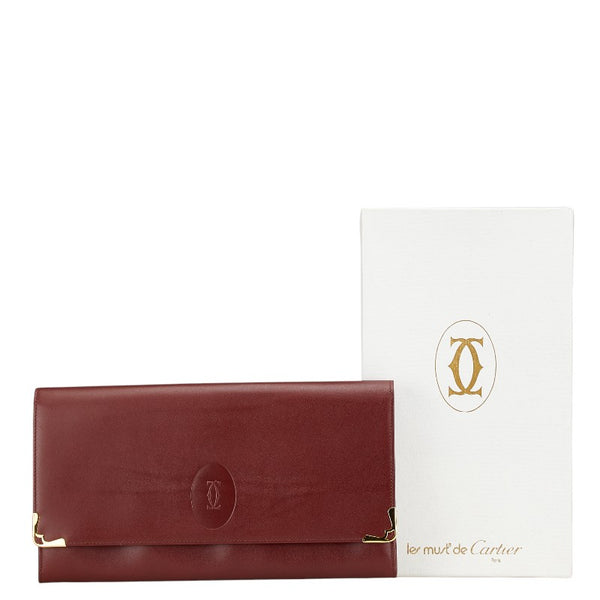 カルティエ マストライン クラッチバッグ ボルドー ワインレッド レザー レディース CARTIER 【中古】