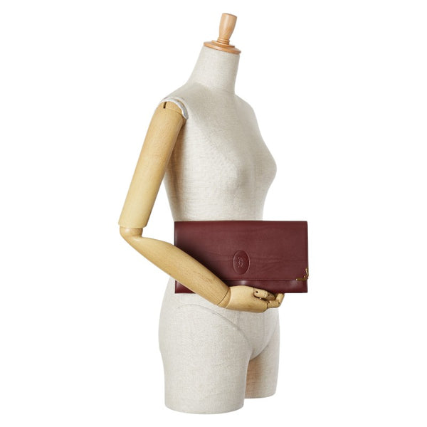 カルティエ マストライン クラッチバッグ ボルドー ワインレッド レザー レディース CARTIER 【中古】