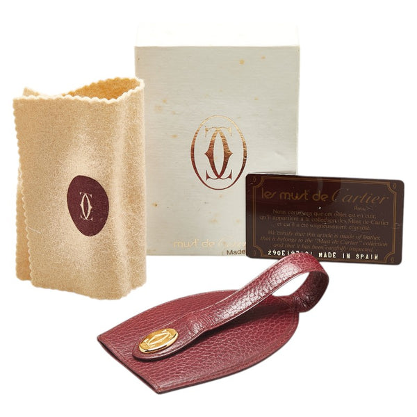 カルティエ 2C キーリング クロシェット ワインレッド ボルドー レザー レディース CARTIER 【中古】