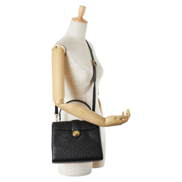 フランクオリビエ frank olivie ハンドバッグ ショルダーバッグ 2WAY ブラック オーストリッチ オーストリッチ レディース 【中古】