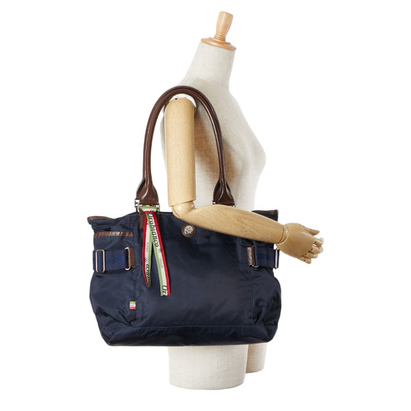 オロビアンコ トートバッグ ハンドバッグ ネイビー ブラウン ナイロン レザー レディース Orobianco 【中古】
