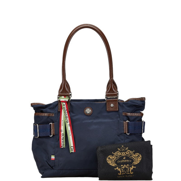 オロビアンコ トートバッグ ハンドバッグ ネイビー ブラウン ナイロン レザー レディース Orobianco 【中古】