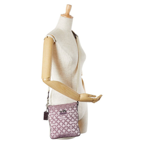 コーチ トライベッカ オプアート 斜め掛け ショルダーバッグ 43131 パープル ベージュ キャンバス エナメル レディース COACH 【中古】