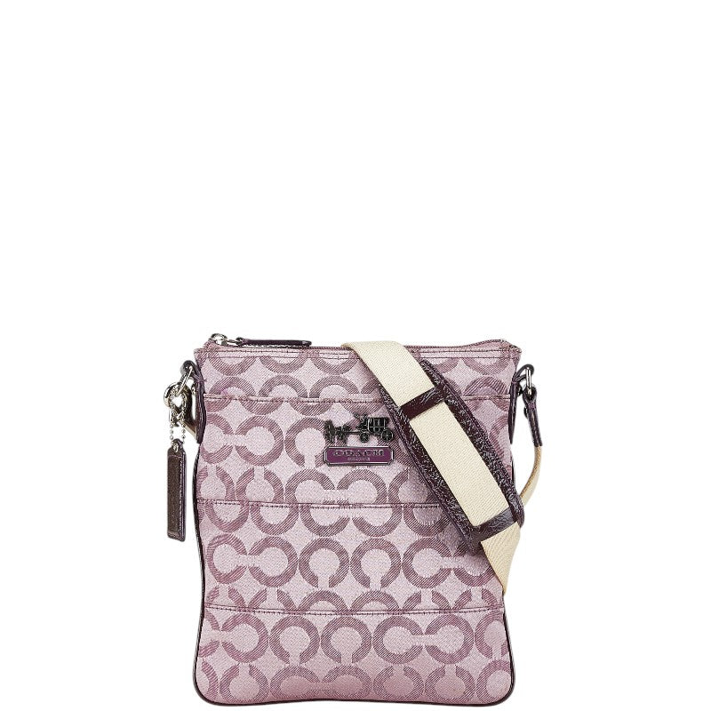 コーチ トライベッカ オプアート 斜め掛け ショルダーバッグ 43131 パープル ベージュ キャンバス エナメル レディース COACH 【中古】