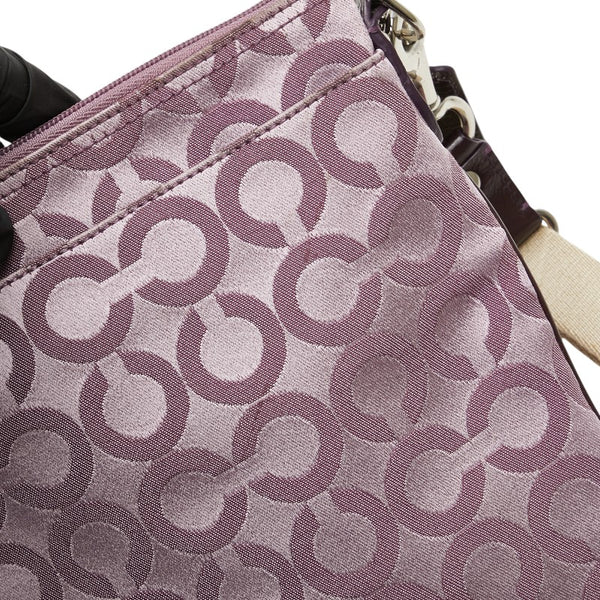 コーチ トライベッカ オプアート 斜め掛け ショルダーバッグ 43131 パープル ベージュ キャンバス エナメル レディース COACH 【中古】