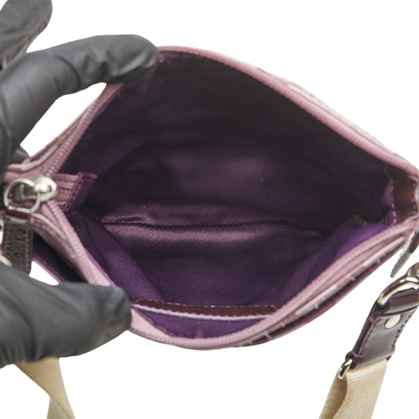 コーチ トライベッカ オプアート 斜め掛け ショルダーバッグ 43131 パープル ベージュ キャンバス エナメル レディース COACH 【中古】