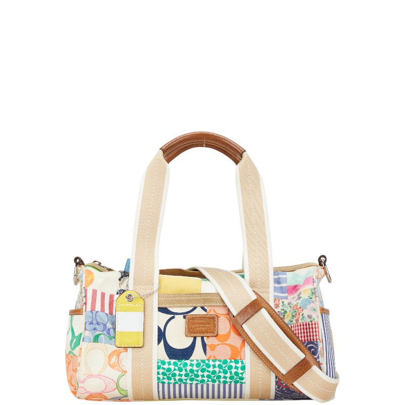 コーチ ミニボストンバッグ ショルダーバッグ 10452 ベージュ ブラウン マルチカラー キャンバス レザー レディース COACH 【中古】