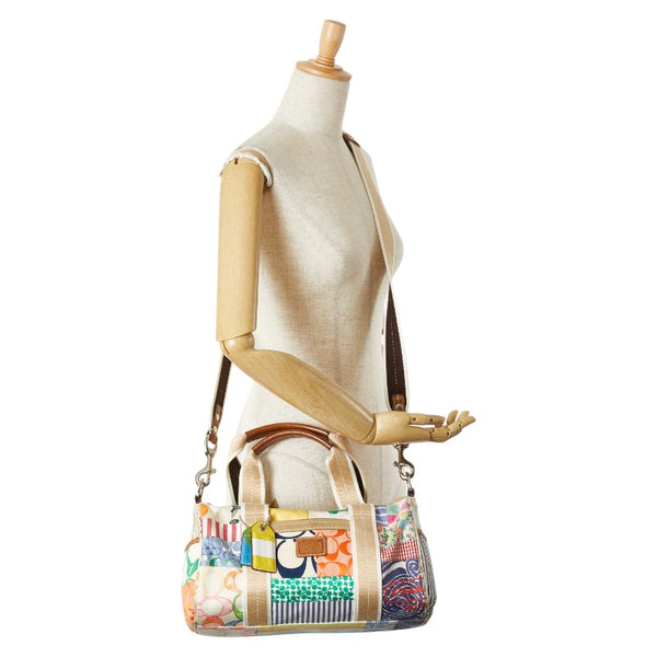 コーチ ミニボストンバッグ ショルダーバッグ 10452 ベージュ ブラウン マルチカラー キャンバス レザー レディース COACH 【中古】