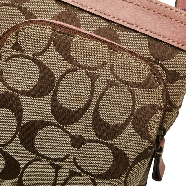 コーチ シグネチャー ワンショルダーバッグ ベージュ ピンク キャンバス レザー レディース COACH 【中古】