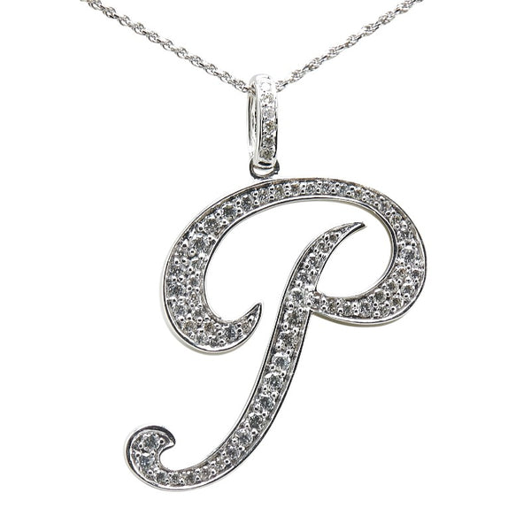 K18WG ホワイトゴールド ダイヤ1.12ct P イニシャル ペンダント ネックレス レディース 【中古】